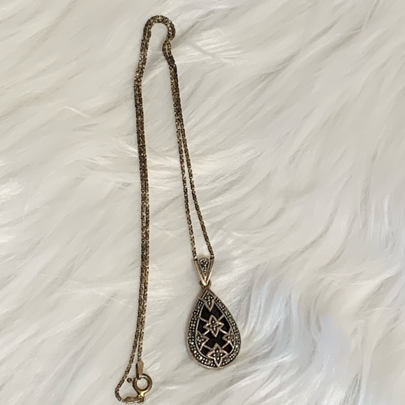 Vintage Jewelry - Vintage Italy Sterling Silver Marcasite Necklace